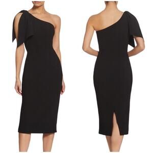 Dress The Population NWOT Tiffany One-Shoulder Drape Midi Dress Black Size XL